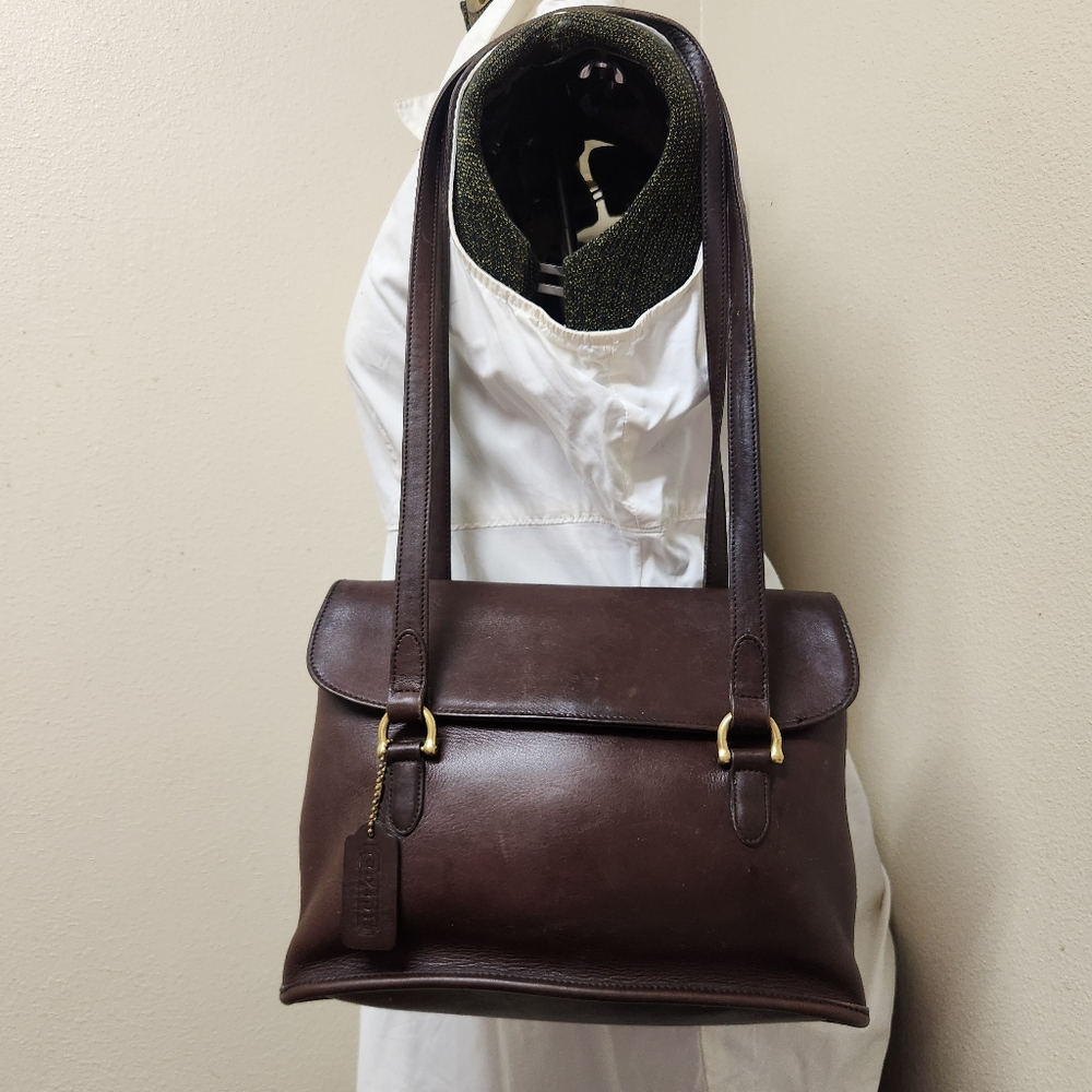 Vtg Coach Shopper Flap Equestrian Bag 9808 Mahogany